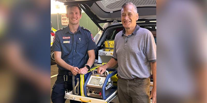 Paramedic Alastair Miller with Hugh Burrill