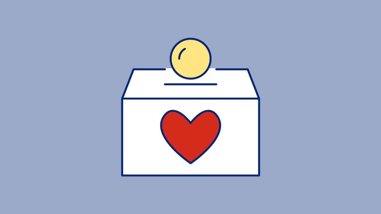 A cartoon graphic of a coin being placed in a donation box