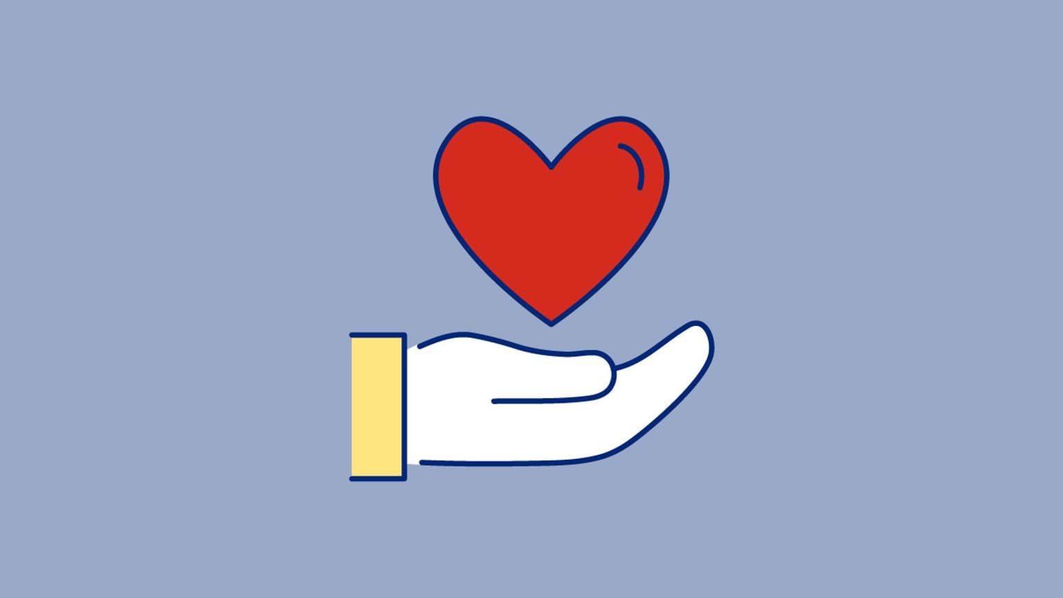 A cartoon of a single hand supporting a floating loveheart