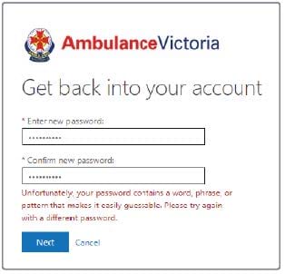 Microsoft password reset error
