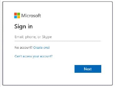 The Microsoft sign in form