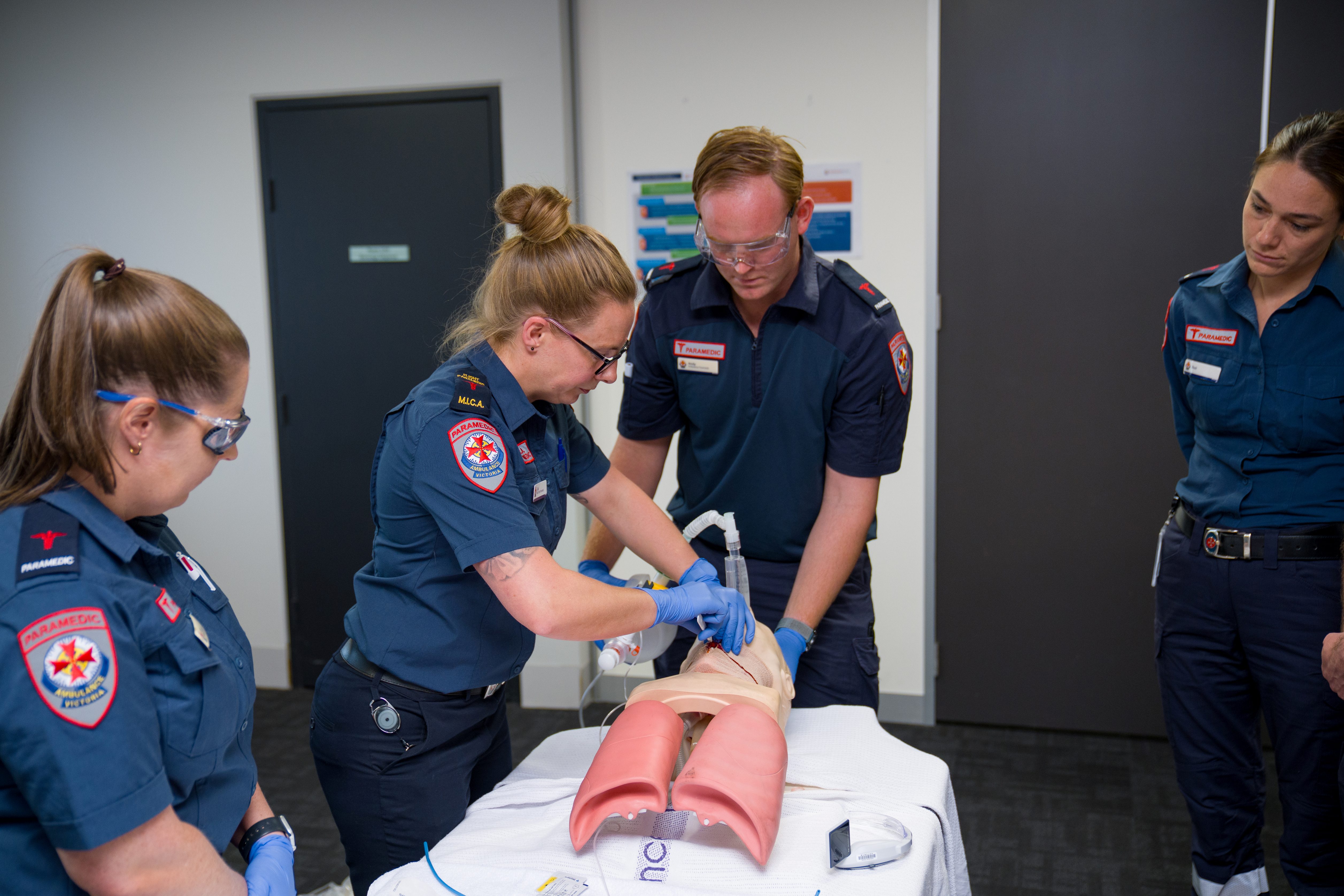 Paramedics completing a training exercise.