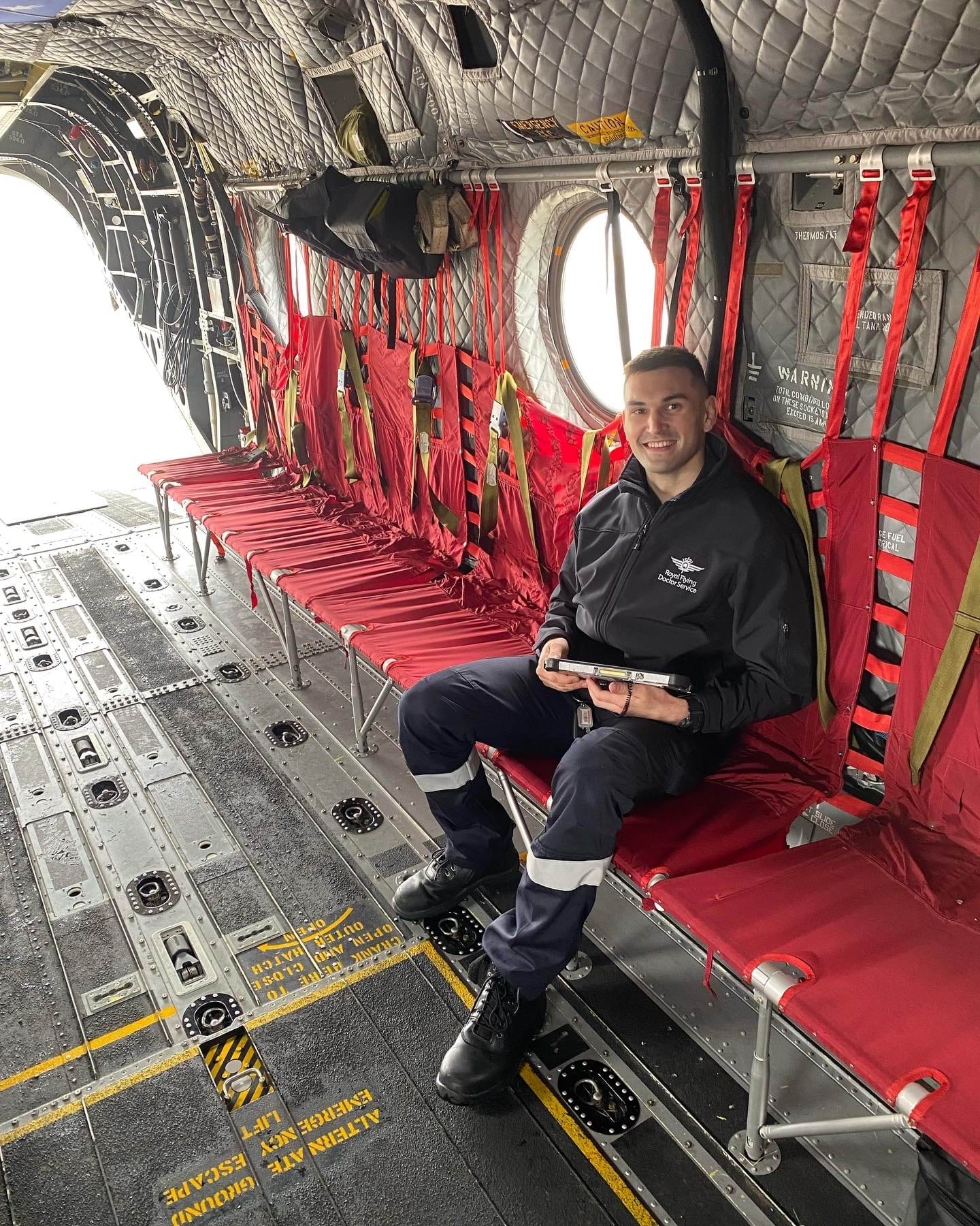 A man in a Royal Flying Doctor Service plane.
