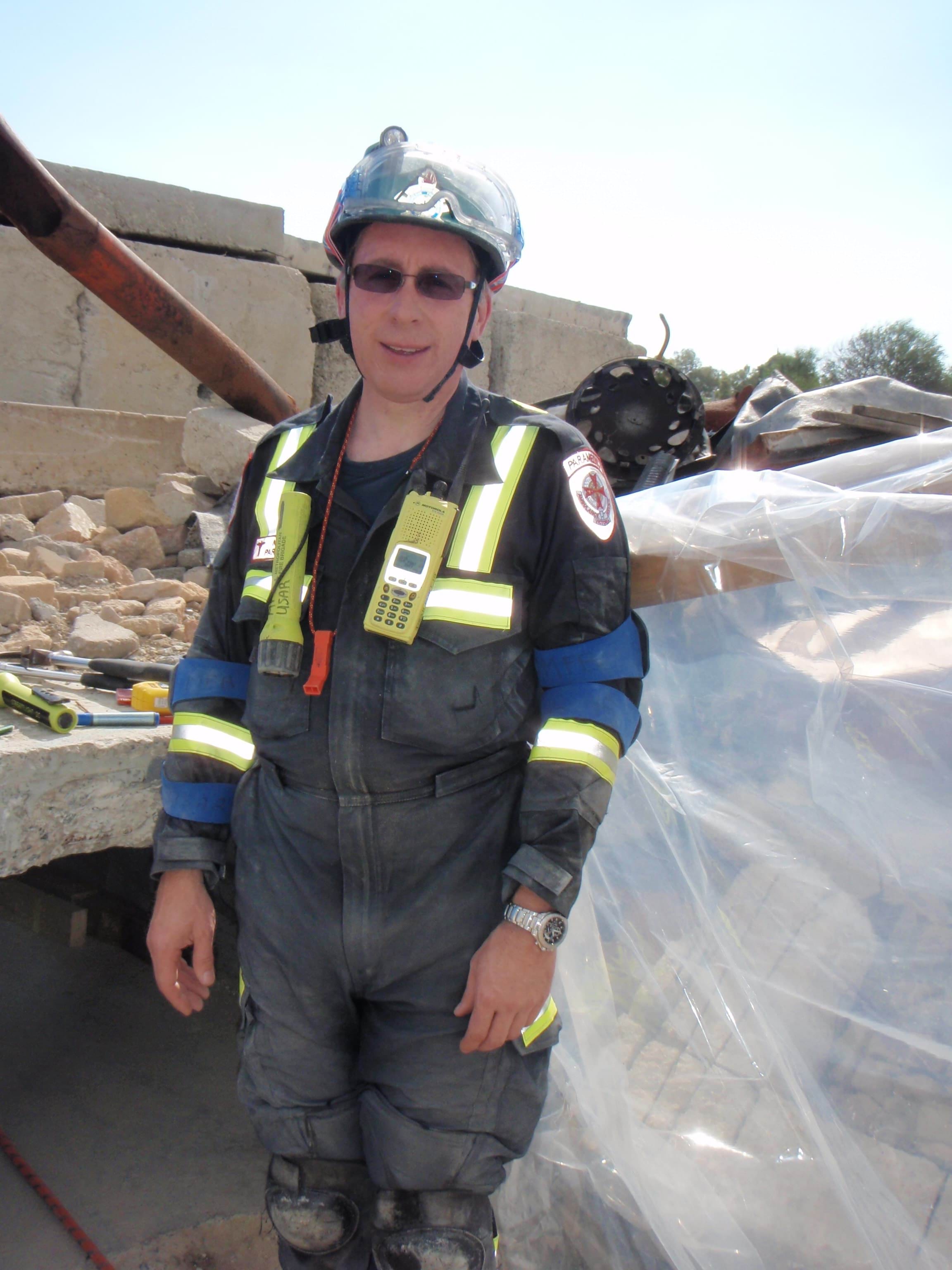 An Ambulance Victoria paramedic wearing urban search and rescue gear.