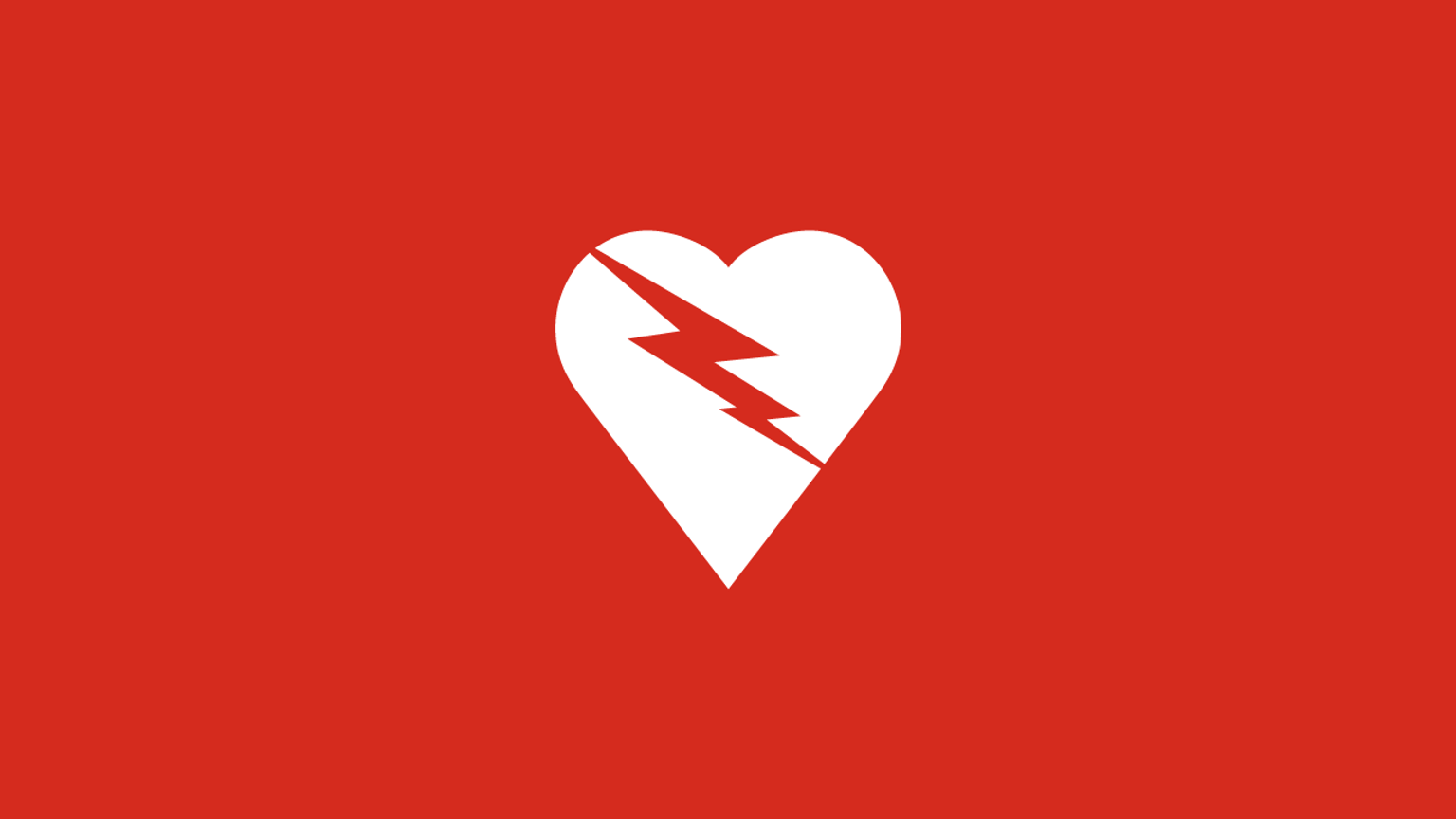 A graphical representation of a heart with a lightning through it 