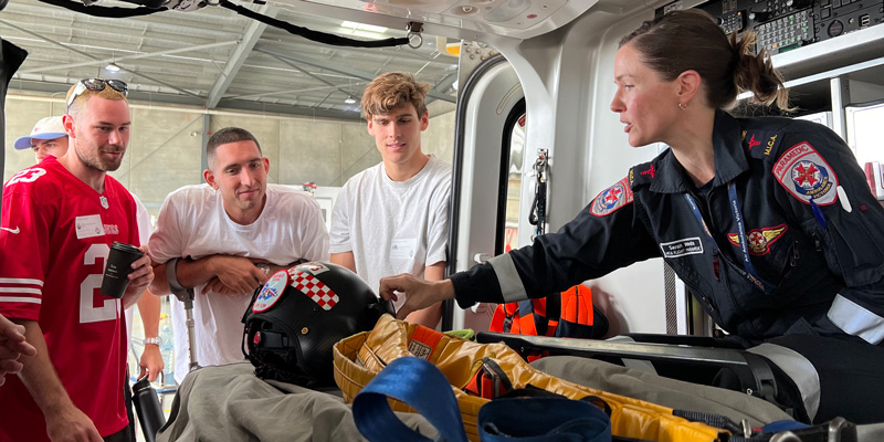 A flight paramedic show the interior of an AV helicopter