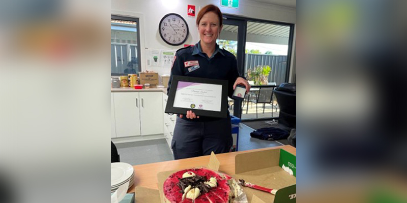 Bronwyn is celebrated at AV’s Mildura Branch in 2022 after becoming an honour recipient in the Council of Ambulance Authorities Women in Ambulance Awards